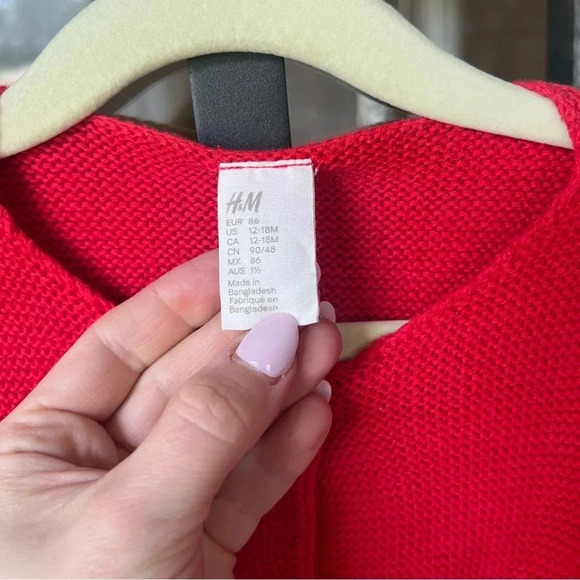 H&M kids knit cardigan toddler baby girl sweater red button down long sleeve - Picture 2 of 5
